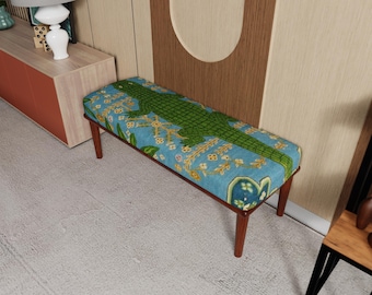Designer Crocodile Ottoman Bench – Upholstered Croc Pattern Bench, Luxury Home Decor