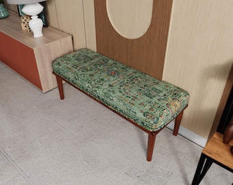 Green Ottoman Bench: Vintage Inspired Boho Fabric Footstool