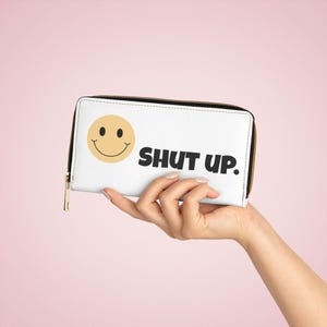 Shut Up Smiley Face Zipper Wallet | Funny Retro Emoji Wallet, Humor Wallet, Shut Up Humor, Introvert Humor