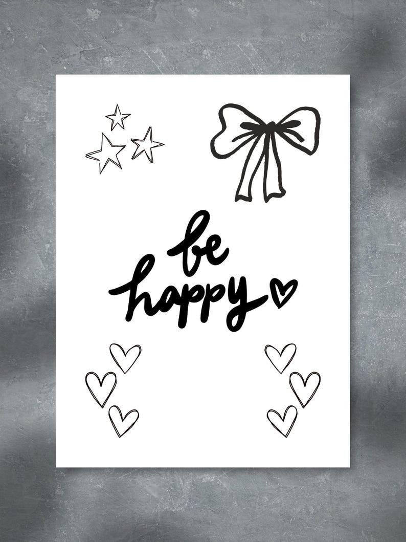 Be Happy - Line Art Positive Printable Poster - (instant Download) - Etsy