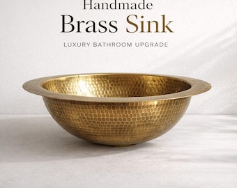 Lavabo de latón hecho a mano, lavabo de baño martillado, lavabo redondo dorado para encimera, lavabo marroquí, decoración de baño de lujo