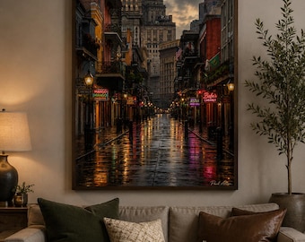 New Orleans French Quarter Wall Art | Bourbon Street Rain Print | Louisiana Decor | Moody City Photography | 24x36 Vertical Poster