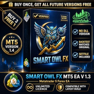 v1.4 Smart Owl MT5 EA Expert Advisor unlimited licence, forex gold financial trading bot, Algorithmic Trading, ftmo scalping EA