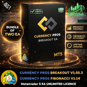 v1.053 Currency Pros Breakout and v1.14 Currency Pros Fibonacci MT5 Bundle Gold Forex EA Expert Advisor, algorithmic financial trading bot