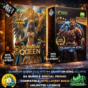 v3.52 Quantum Queen MT5 + v3.1 Quantum King MT5 EA Expert Advisor, forex gold financial trading bot, Algorithmic Trading, ftmo scalping EA