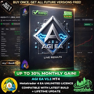 v1.1 AGI EA Metatrader MT4 Expert Advisor unlimited licence, forex gold financial trading bot, Algorithmic Trading, ftmo scalping EA