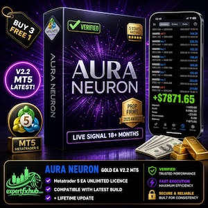 May include: An advertisement for Aura Neuron, a trading software, featuring a black box with the product name, a smartphone displaying trading data, cash, and gold bars. The image includes text such as "V2.2 MT5 LATEST!" and "LIVE SIGNAL 18+ MONTHS."