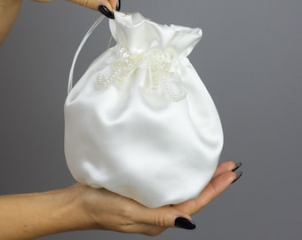 Borsa in raso avorio di lusso borsa beige crema avorio per il vostro matrimonio comunione borsa da sposa borsa da sposa pochette in raso accessorio pizzo ricamo