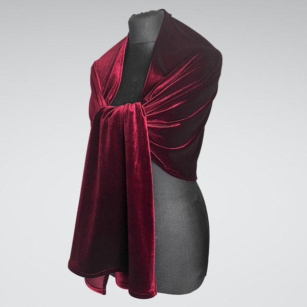 Écharpe châle en velours boléro hiver haussement d'épaules de mariage accessoire élégant rouge bordeaux ou gris argenté bleu marine vert