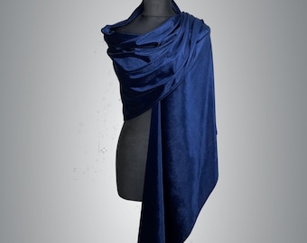 Wrap châle velours boléro Mariage d'hiver haussement d'épaules accessoire élégant 190 cm bleu marine