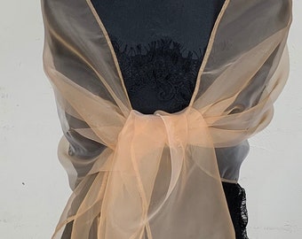 Organza Chal Estola Capa bolero de novia boda color Crudo Champagne rose gold beige talla unica comunion 200 cm x 45 cm