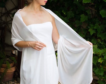 Wrap châle en mousseline de soie blanche boléro mariage haussement d'épaules accessoire élégant 200 cm idéal pour robe de mariée douche nuptiale première communion