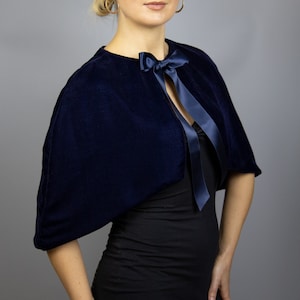 Velvet velour capelet cape wrap wedding shrug bridesmaids outfit velvet capelet mother of the bride cape blue velvet jacket woman gift