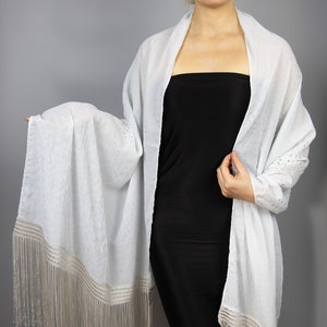 3117 Chiffon wrap shawl wedding shrug elegant accessory silver grey luxury embroidery unique piece wedding dress