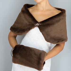 Brown Fur Shrug and muff wrap capelet shawl ideal for your wedding party evening dress winter shrug bridesmaids wrap