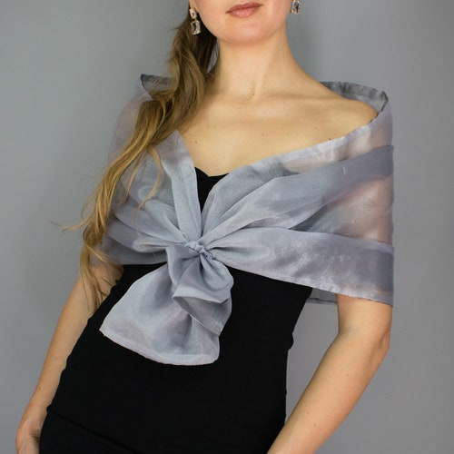 2 Sided Silver Grey Organza Wrap Shawl 