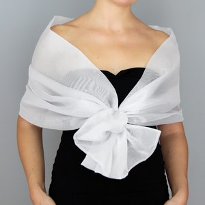 White organza wrap white pull through wrap white shawl white bridesmaid shawl white organza scarf white loop wrap woman organza shrug