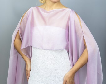 Lavender lilac Chiffon wrap capelet bolero summer spring wedding shrug elegant accessory 200 cm Lemonade Misty Rose