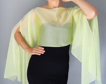 Luxe vert menthe jaune citron vert wrap châle boléro cape mariage demoiselle d'honneur haussement d'épaules accessoire élégant, châle femme, mousseline de soie vert néon