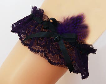 Dentelle jarretière souvenir jarretière lancer jarretière jarretière accessoire de mariage noir violet violet aubergine lilas cœur noir