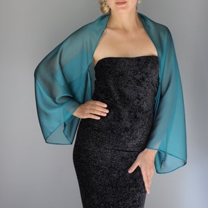 Teal Blue Peacock Chiffon sleeves wrap shawl bolero Winter wedding shrug elegant accessory size unique dark green deep green peacock green