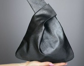 Sac à main noeud japonais sac à main anthracite charbon de bois argent , mariage taffetas , sac simple et élégant , robe de soirée , bal argent or