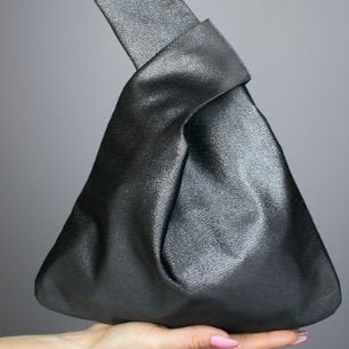 Japanese Knot Bag Purse Anthracite Charcoal Silver Taffeta - Etsy