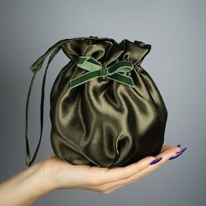 Satin bag purse wallet wristlet brown khaki basil luxury satin fabric wedding dress , comunion , party prom bag prom purse party bag