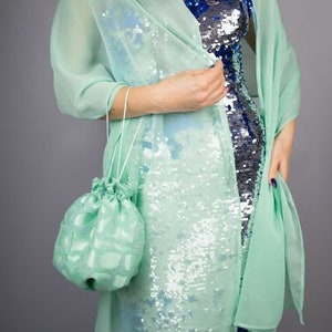 Shawl and bag , Luxury Green mint turquoise light green Chiffon wrap shawl bolero Winter wedding shrug elegant accessory 200 cm