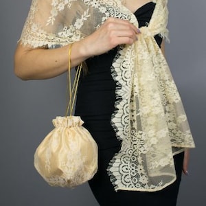 Shawl and bag beige cream lace wrap shawl bolero shrug wedding 170cm bridal evening wear cream shawl, cream wrap, lace wrap, lace shawl