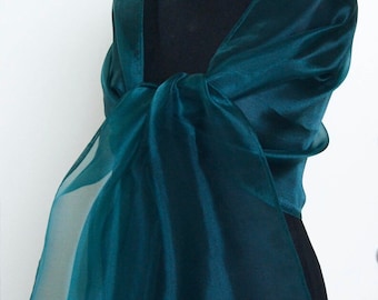 Boléro châle en organza de luxe vert foncé / bleu vert Boléro de mariage d'hiver, accessoire élégant, 200 cm vert émeraude