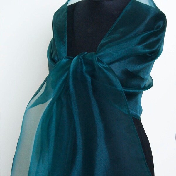 Luxury Dark Green / blue green Organza wrap shawl bolero Winter wedding shrug elegant accessory 200 cm emerald green peacock