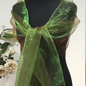 Light Green Lime green with burgundy red shimmer Organza Wrap | Etsy