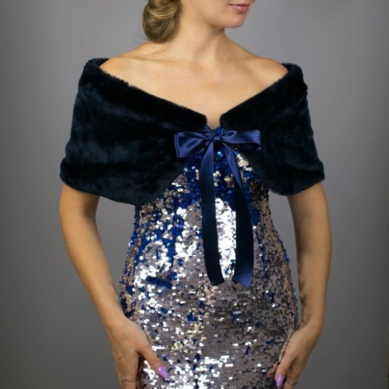 Luxury Mink Imitation Faux Fur Shawl Wrap Cape Navy Blue / Etsy