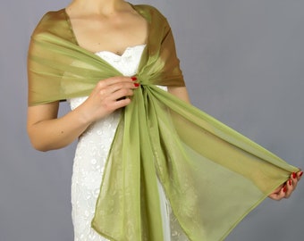 Luxuriöser grüner, kampfgrüner, moosbasilischer Chiffon-Wickelschal, Bolero, Winter-Hochzeits-Achselzucken, elegantes Accessoire, 200 cm