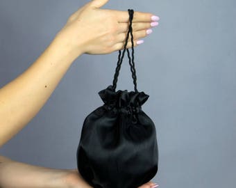 Élégant sac en satin / sac d'argent / sac à main en dentelle robe noire sac de mariée soirée satin de soie dentelle vénitienne