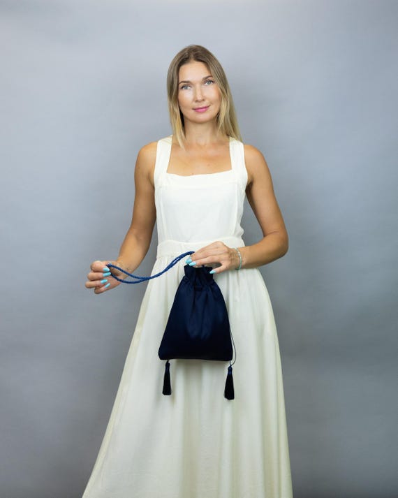 formal dress purse Black Satin Drawstring Shoulder Bag, Elegant Evening With Tassels, Minimalist Bridal Handbag, Chic Cocktail Party Pouch Tax Free 2026