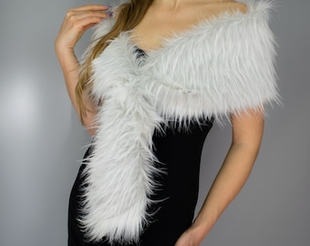 Silver grey white long-haired Faux Fur Shrug wrap shawl ideal for your wedding fur Bridal winter bolero winter wedding bridesmaids