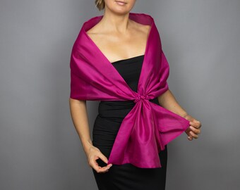 2 zijdige matte afwerking roze fuchsia organza wrap sjaal bolero winter bruiloft schouderophalen elegante hete roze roos levendige kleuren bruidsmeisjes prom sjaal