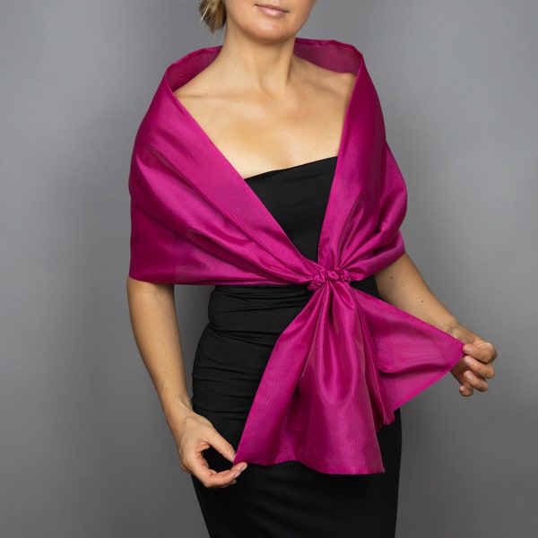 2 zijdige matte afwerking roze fuchsia organza wrap sjaal bolero winter bruiloft schouderophalen elegante hete roze roos levendige kleuren bruidsmeisjes prom sjaal