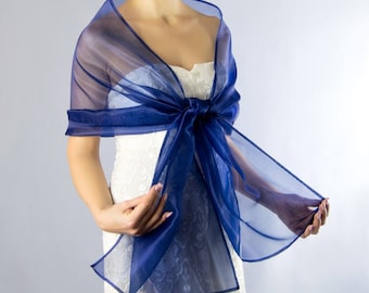 Organza wrap châle boléro mariage haussement d'épaules printemps été demoiselles d'honneur enveloppement de mariée Bleu Marine Bleu Ciel Bleu Royal n7