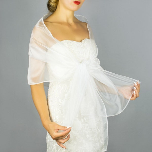 Boléro châle enveloppant blanc en organza Boléro de mariage d'hiver accessoire élégant 200 cm idéal pour robe de mariée