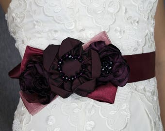 burgundy sash for dress Sugar Blooms Custom Flower Sash in Burgundy Pink - Flower Girl Dress