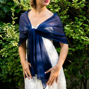 Chiffon wrap shawl bolero Winter wedding shrug elegant accessory 200 cm Navy Blue night blue