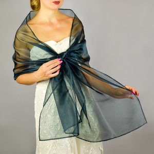 Dark Green organza wrap dark green sheer shawl green scarf dark green sheer shrug bridesmaids scarf woman sheer scarf evening shawl prom