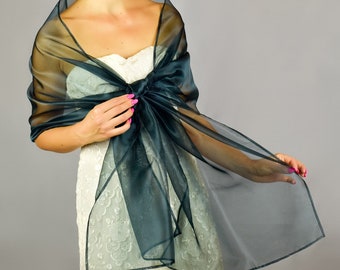 Dark Green Organza Wrap Dark Green Sheer Shawl Green Scarf Dark