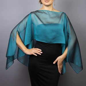 Peacock teal Chiffon wickeln Shrug Brautkleid, schwarzer Abend Shrug, Abend Cape, Schulter Cape, graues Wrap, Zimt