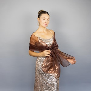 Brown organza wrap brown sheer shawl brown scarf bronze sheer shrug bridesmaids scarf woman sheer scarf evening shawl prom