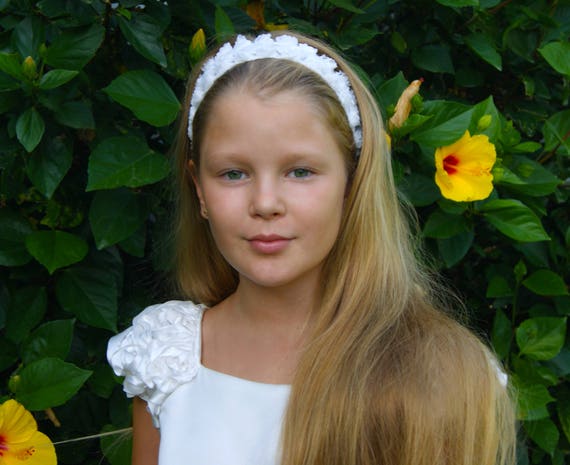 White Flower Girl Headband Tiara Diadema Wedding Bridesmaids Etsy