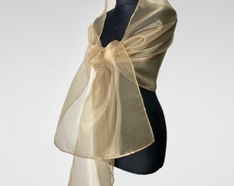 Luxury Organza wrap shawl bolero wedding 200 cm Champagner ecru Beige light gold